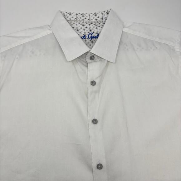 Robert Graham Mens XL Solid White Patterned Short Sleeve Button Up Shirt - Picture 1 of 5